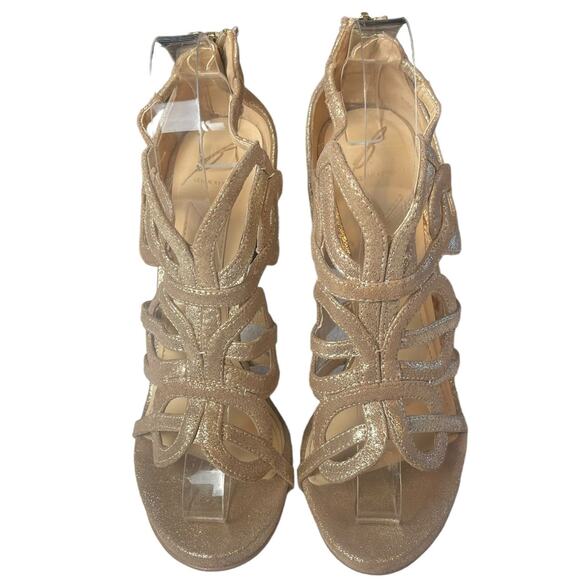Brian Atwood Tira Special Occasion Metallic Gold Stiletto Sandal Shoes Size 7.5B - Picture 3 of 8